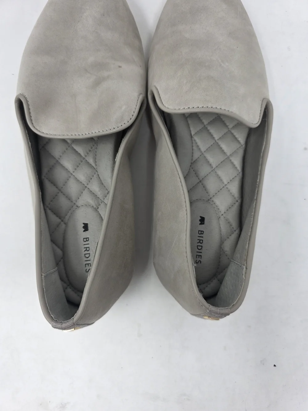 Birdies Women’s Loafers Size 8 Gray/Beige Suede Smoking Flats Quilted Insole